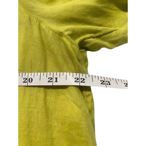 J Jill Love Linen Lime Green Button Up Tunic Blouse Lagenlook Roll Tab Sleeves - Picture 8 of 11